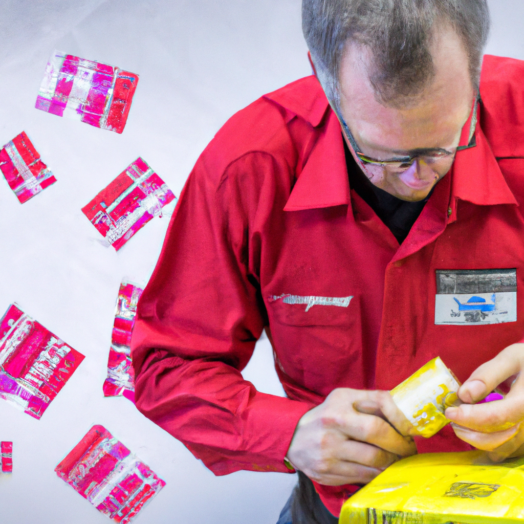 An image showcasing a Canadian postal worker carefully peeling off a mislabeled label from a package, while applying a corrected label with precision