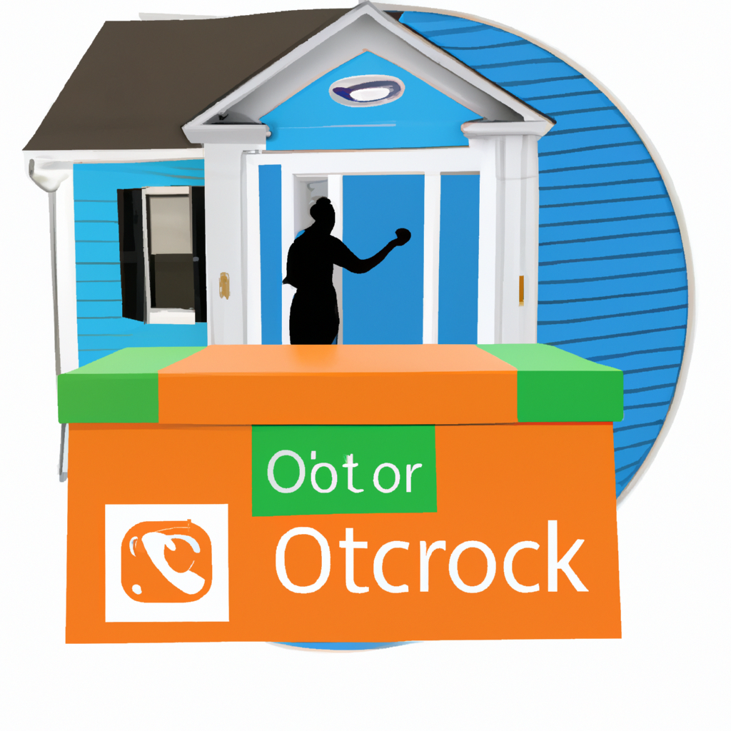 An image showcasing a front porch with a colorful Ontrac delivery box, a delivery person handing over a package to a smiling customer, and a doorbell with the Ontrac logo, highlighting the convenience of Ontrac delivery to your door