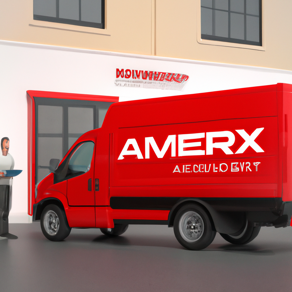 An image of a sleek, modern delivery truck with the Aramex logo emblazoned on its side, parked outside a suburban house