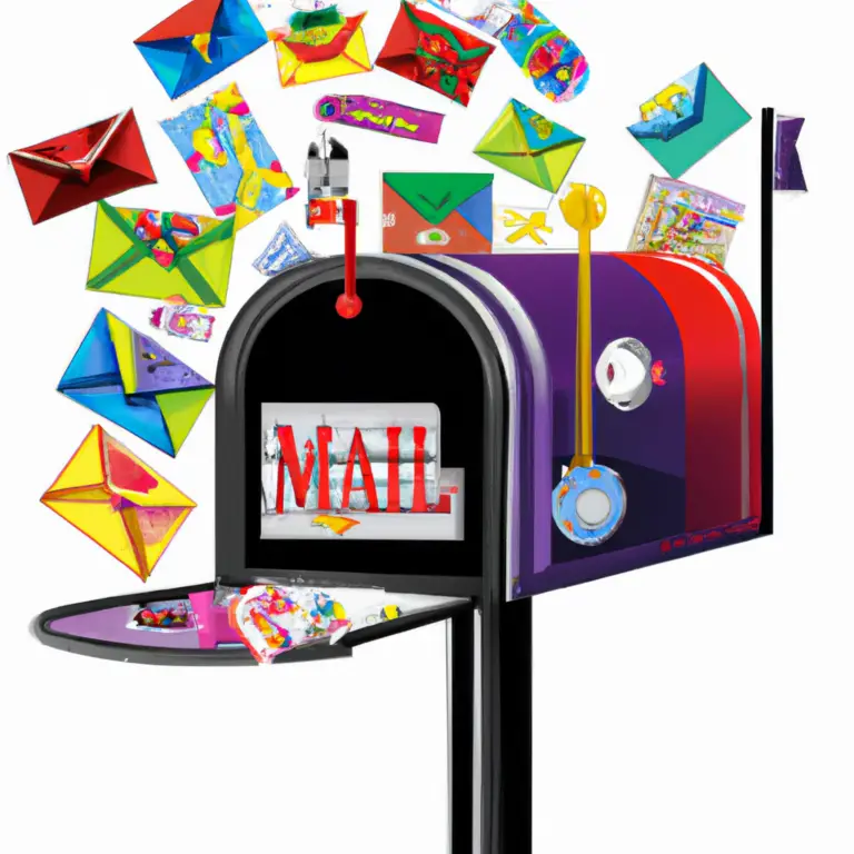 An image that showcases a sleek, modern mailbox with a glossy finish, adorned with vibrant stickers and filled with an assortment of packages, letters, and postcards, capturing the convenience and excitement of using Myrvmail