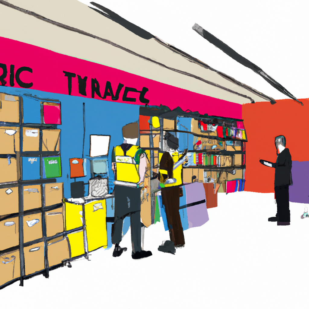 An image showcasing a bustling Ontrac Hold For Pickup center, with neatly arranged shelves filled with packages of various sizes and colors